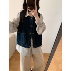 韩系复古森系女孩牛仔马甲休闲百搭无袖坎肩叠穿背心上衣女ZC