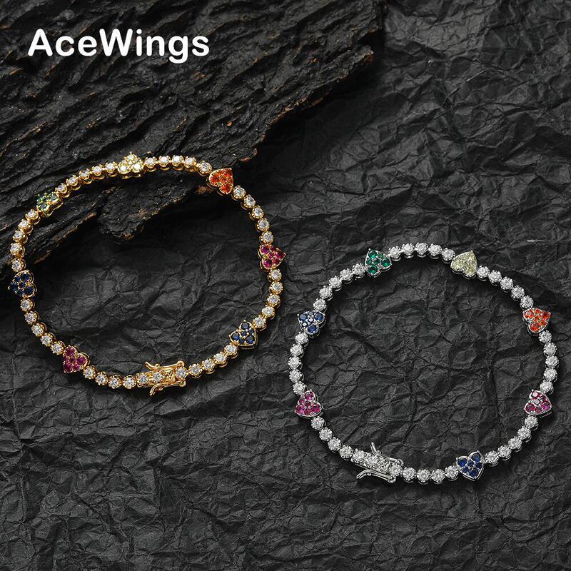 Cross-border hot color heart-shaped tennis bracelet European and American hip hop couple stacked copper inlaid zircon love tennis chain