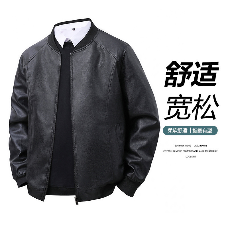 Cross-Border Pu Leather Jacket for Men, Trendy Spring and Autumn New Style, Retro Baseball Collar, Slim Fit Trendy Leather Jacket for Men Cross-Border Pu Leather Jacket for Men, Trendy Spring and Autumn New Style, Retro Baseball Collar, Slim Fit Trendy Leather Jacket for Men