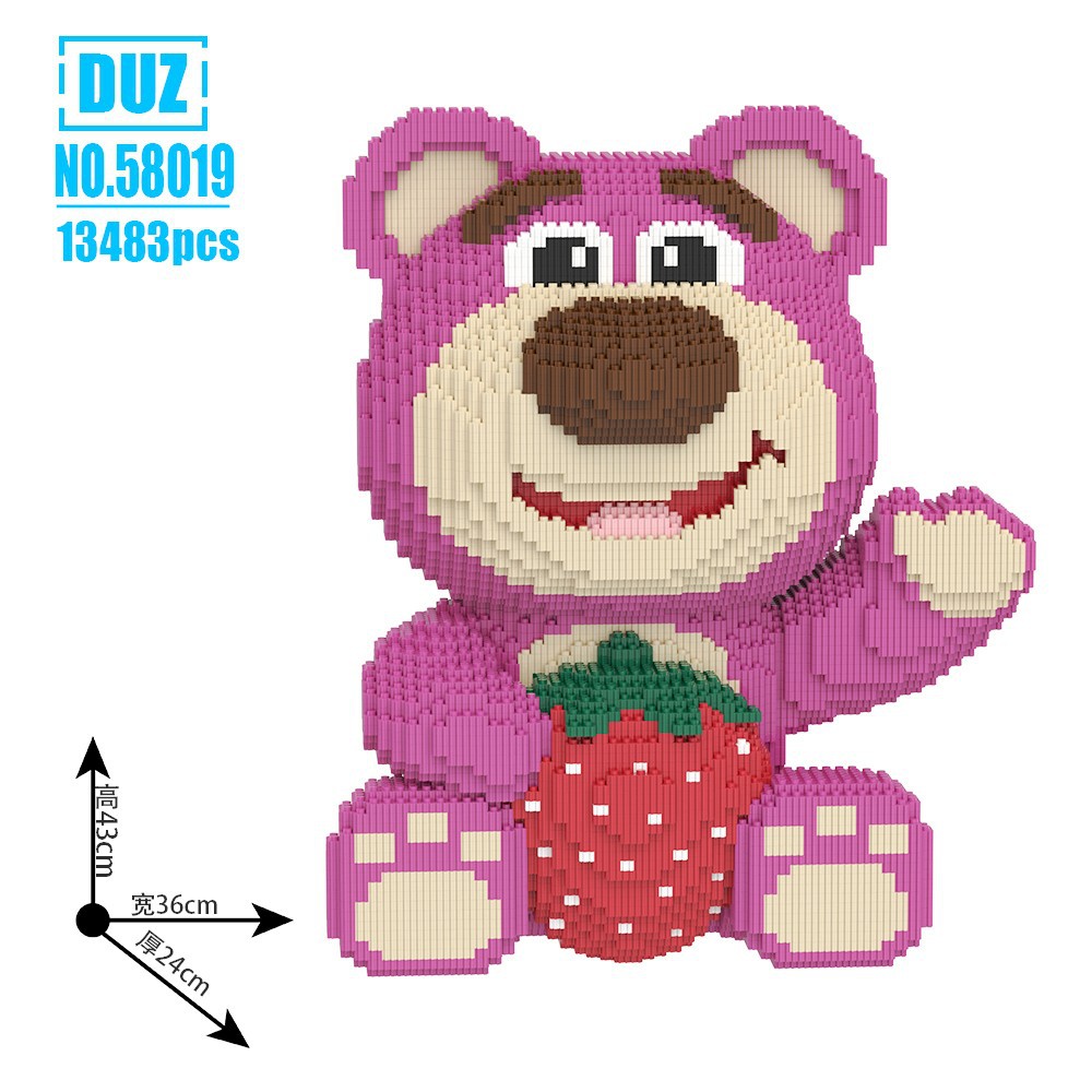 Mochila fresa oso ensamblado serie bloques de construcción juguetes educativos para niños niñas regalo cumpleaños adornos