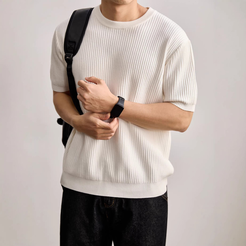 High-End Ribbed Knit Crew Neck T-Shirt for Men and Women, Spring and Summer Trendy Minimalist Comfortable Short-Sleeve Loose Old Money Style Half-Sleeve High-End Ribbed Knit Crew Neck T-Shirt for Men and Women, Spring and Summer Trendy Minimalist Comfortable Short-Sleeve Loose Old Money Style Half-Sleeve