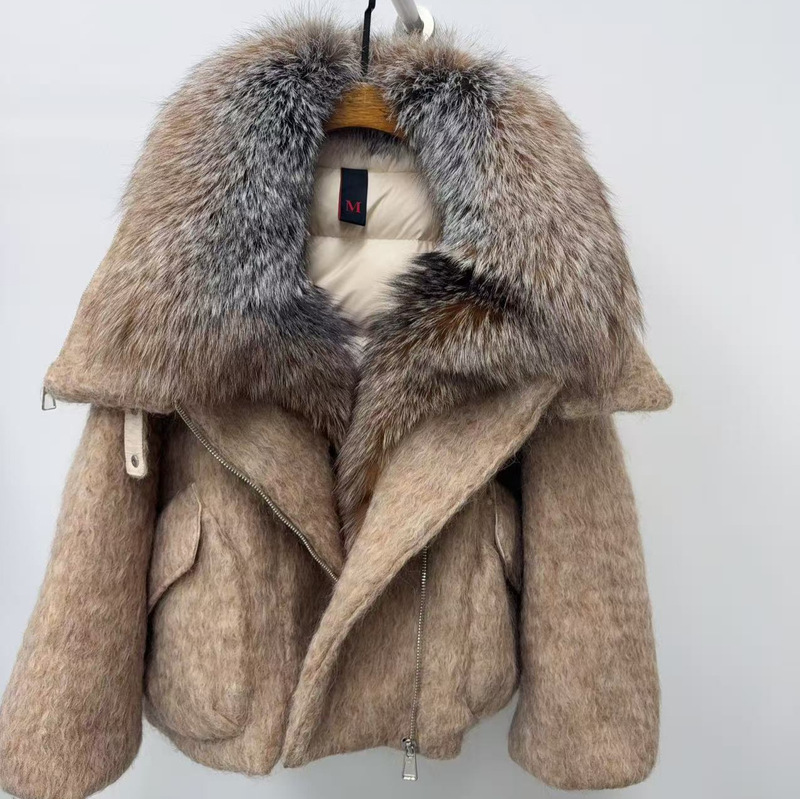 European Goods 2025 New Luxury Fur Fox Large Fur Collar Hooded White Goose down Jacket Women's Fashionable Warm Jacket