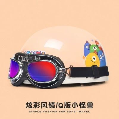 Half Helmet Four Seasons Universal – Motosiklet kaskı (dəbilqə) - new-national-standard-3c-certification-small-monster-colorful-harley-mirror-one-size-fits-all-55-62-head-circumference