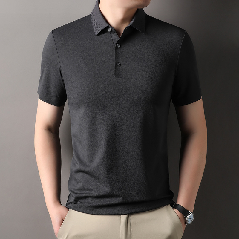 Fashion Casual Business Short-sleeved T-shirt Men's 2025 Summer New Lap Collar Korean Style Dad's Thin Top