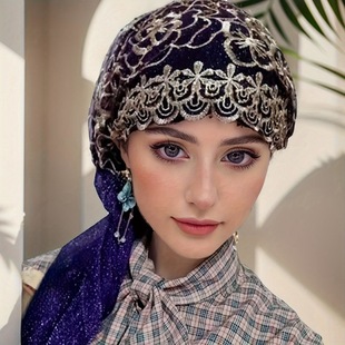 Amazon Cross-Border Fashion Embroidered Headscarf Turban Hat with Scarf for Women Lace Small Hat