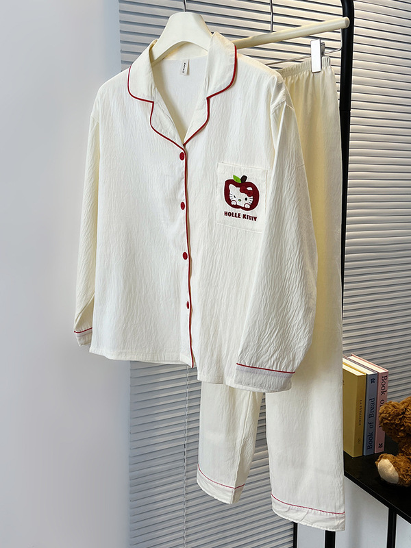 云朵棉韩版睡衣女春秋夏季长袖长裤套装卡通小新翻领薄款家居服女|undefined