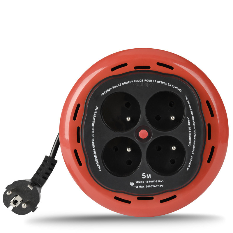 跨境便携式手提法式卷盘家用接线板法国线盘外贸插座