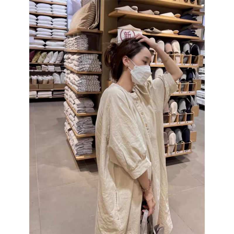 Wooden Buckle dress 2025 Summer New Japanese Literary Retro Loose Elegant High-end Design Long Dress for Women