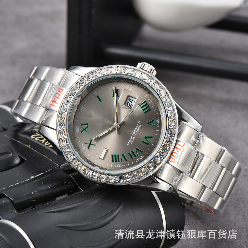 2023 Men's Aliexpress Hot Selling 3-Pin Diamond Ring Quartz Labor Watch 24-Hour Calendar Watch Manufacturer Wholesale