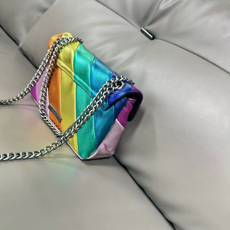 British Kurt Geiger eagle head bag classic chain patchwork rainbow bag long shoulder strap chain bag 21cm