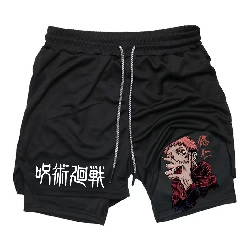 Europe and the United States cross-border hot animation printing sports men's and women's double-layer fitness shorts summer breathable fitness shorts