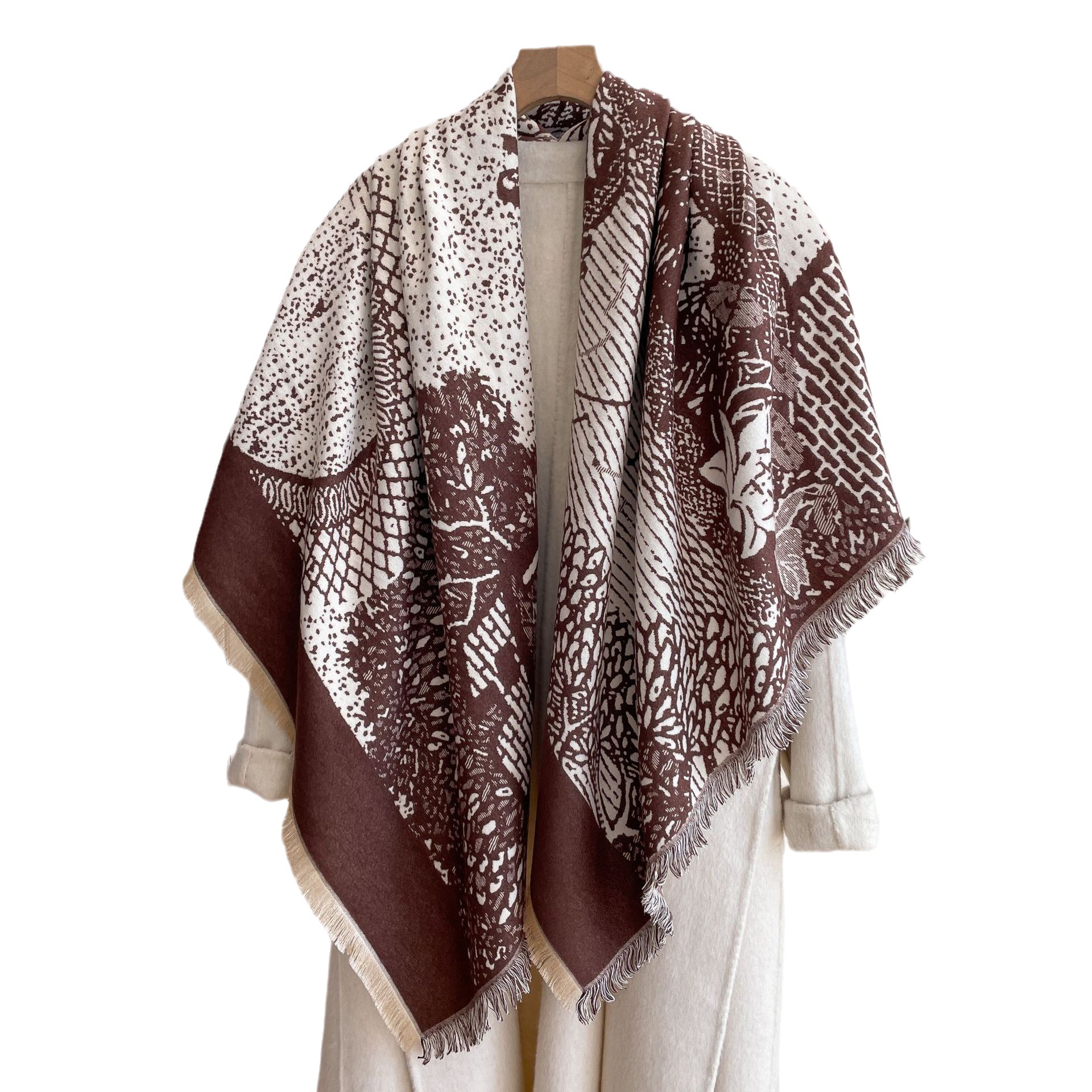 130*130 cachemir-como gran bufanda cuadrada de viaje chal exterior otoño e invierno nuevo todo-fósforo animal barba corta borla bufanda