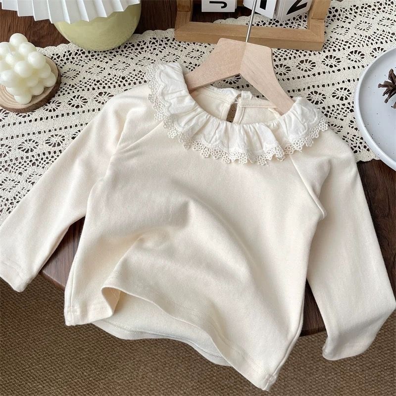 韓国秋女の子ベビー子供小花柄蓮の葉襟長袖ボトムシャツ子供ラペル長袖Tシャツトップ|undefined