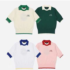 韓国オリジナルゴルフ春夏服レディース半袖アイスシルクセーターカレッジスタイルトップス痩身