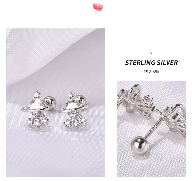 Fashion Planet Sterling Silver Plating Zircon Ear Studs 1 Pair