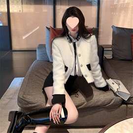 冬季白色小香风毛毛外套女短款气质名媛长袖重工拼接显瘦时尚上衣