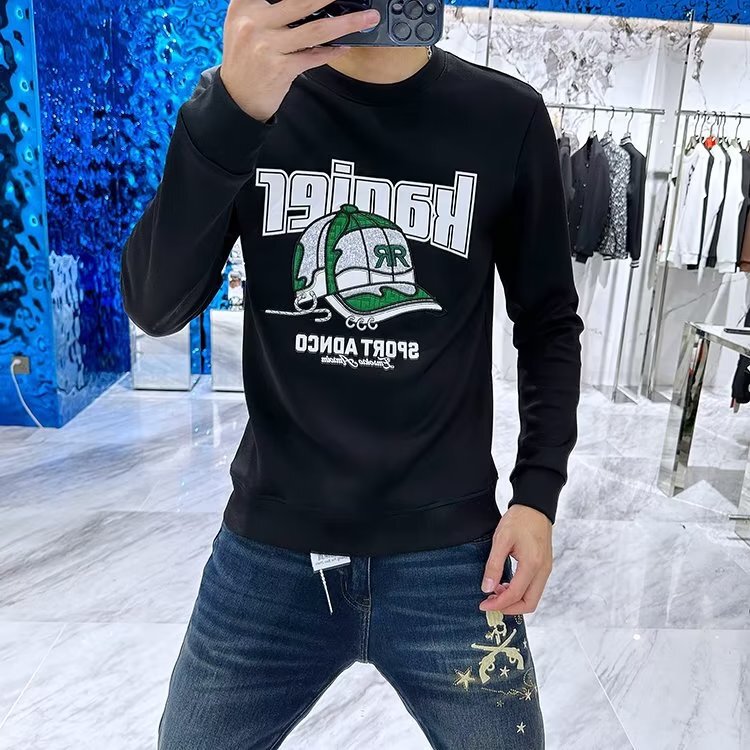 Men's Long Sleeve T-Shirt Crewneck Sweat Letter Hat Fashion Comfortable New Loose All-match Men's Top