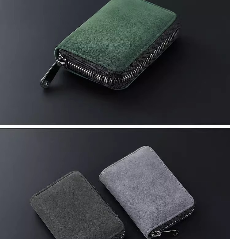 Zipper Closure Type Unisex Solid Color Leather Suede Zipper Card Holder