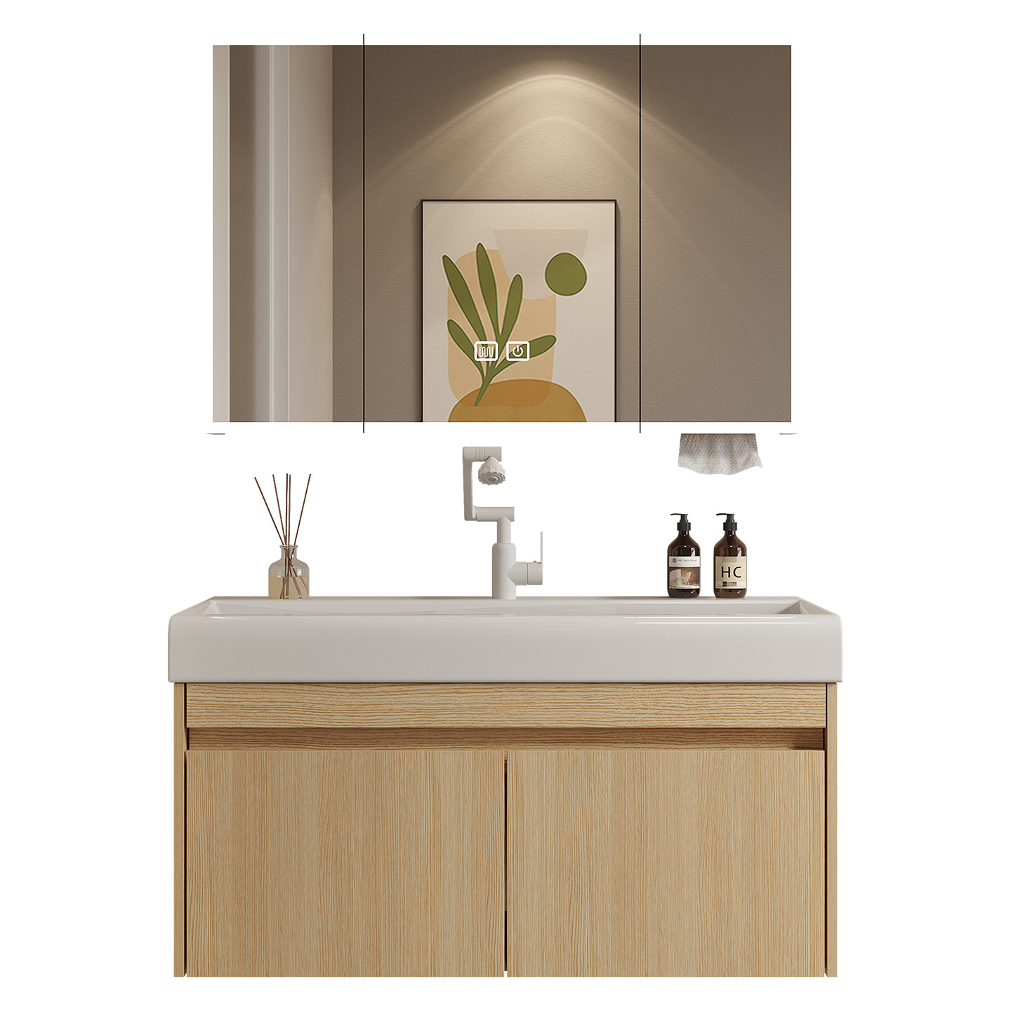 Cabinet de baño de madera maciza multicapa 19CM cuenca cerámica profunda 16CM ensanchada espejo gabinete lavabo lavabo