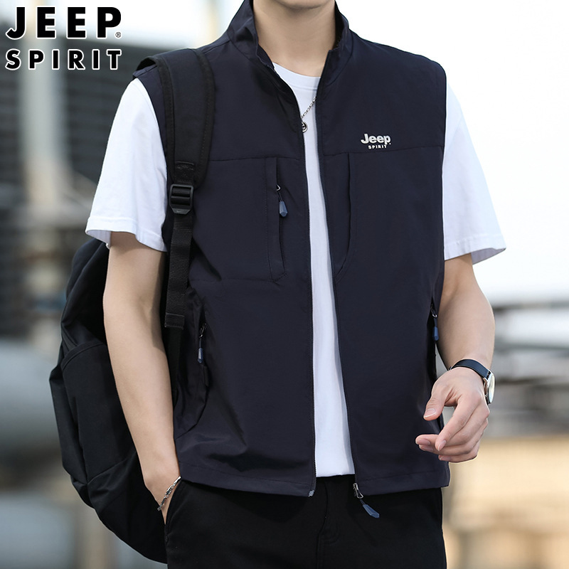 JEEP SPIRIT Spring Men's Quick-drying Vest Handsome Vest Vest Outer Wear Casual Collar Outdoor Sports JEEP SPIRIT Spring Men's Quick-drying Vest Handsome Vest Vest Outer Wear Casual Collar Outdoor Sports