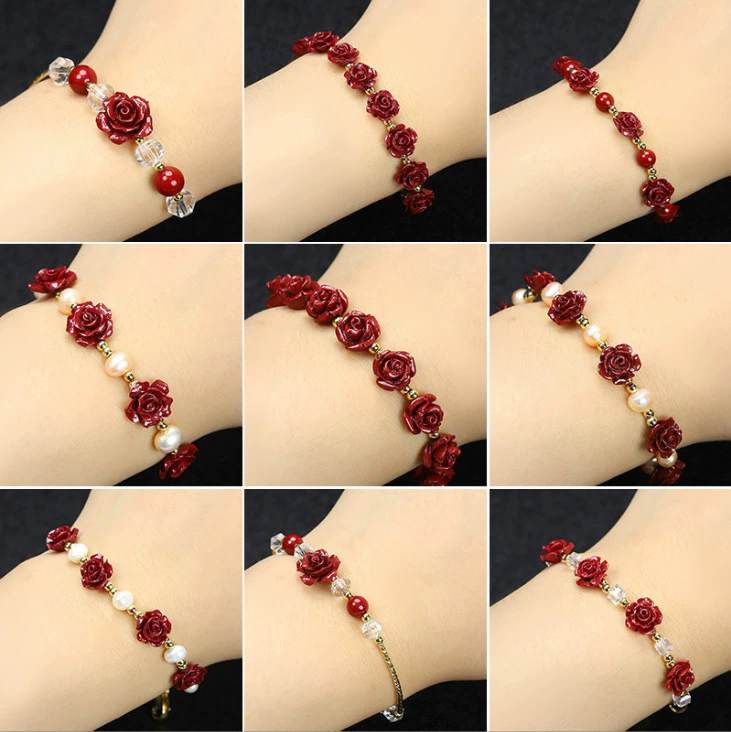 Bracelet, stone inlay, cinnabar, flowered