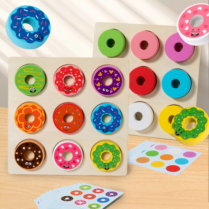Jardín de infantes de niños Monchi Educación temprana Puzzle Juguetes de madera Donuts juegos cognitivos de color