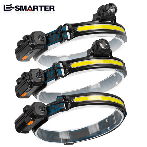 Cross-border new LED mini multi-function wave sensor headlamp COB outdoor adventure fishing strong light flashlight