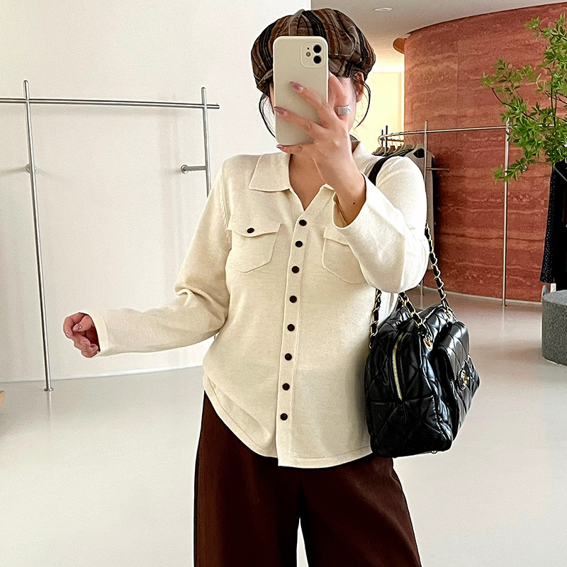 Polo collar, old money style knitted top for women, 2026 winter collection, plus-size, suitable for work and casual wear, slimming effect, 25255