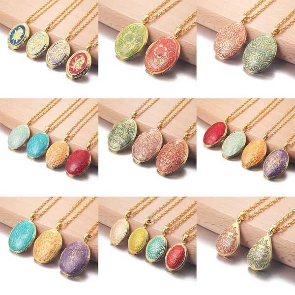 Amazon Cross-Border Best-Selling Jewelry, Various Copper Enamel Multi-Color Love Photo Boxes, Oval Openable Pendant Necklaces