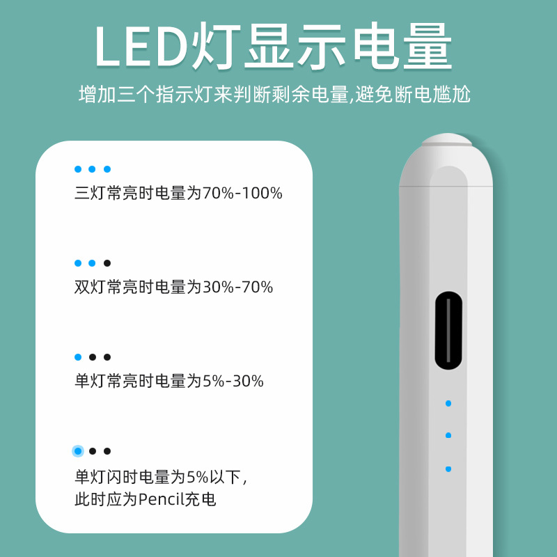 按键款三灯电量显示适用苹果apple pencil二代ipad平板专用电容笔
