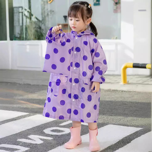 Japan's light and breathable purple polka dot children's raincoat baby full body long poncho kindergarten student waterproof jacket