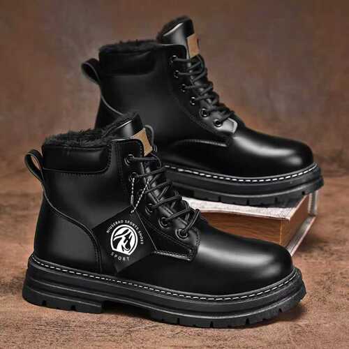 Men's Martin Boots Autumn New Fleece Lined Thick Outdoor Work Boots British Style Retro Yellow Leather Boots for Men