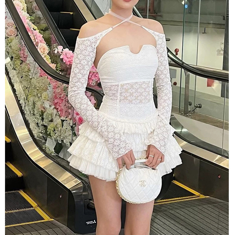 Unique Design, Pure and Alluring Style, Strapless Cake Skirt, Short Dress, Romantic and Elegant, Patchwork Slim-Fit Dress for Women