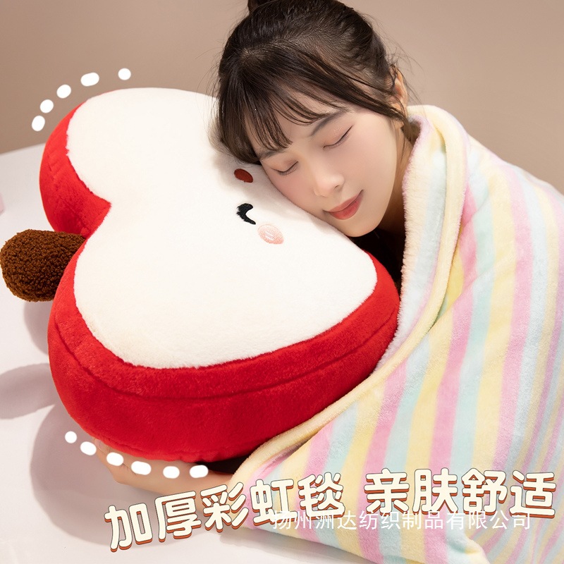 Cute almohada en forma de manzana edredón almohada de siesta de dibujos animados creativa cojín 3 en 1 niñas siesta manta de aire acondicionado