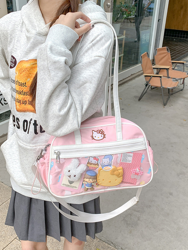 日系可爱小猫吧唧手提痛包ins风时尚大容量托特包甜美女生单肩包|undefined