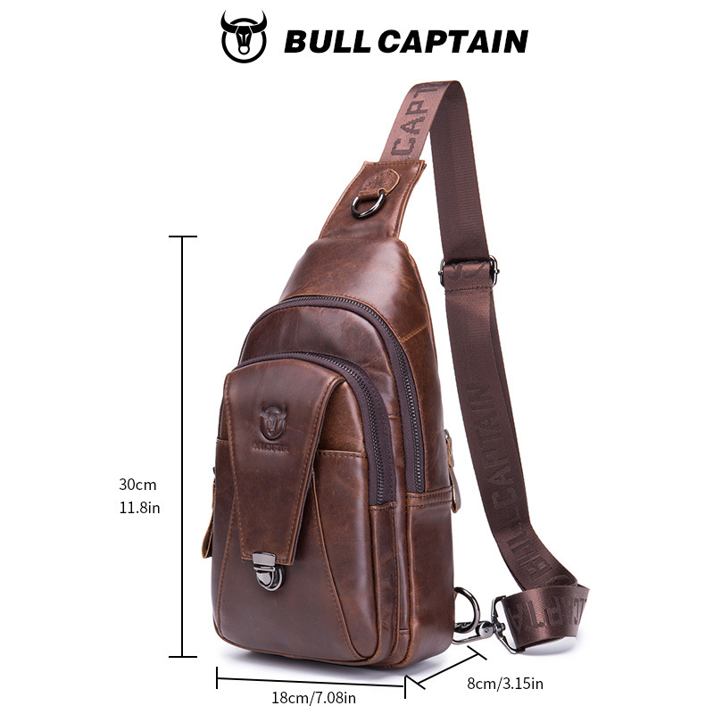 Capitán Niu cuero hombres de cuero hombro crossbody pecho bolsa capa superior de piel de vaca moda multi-funcional deportes casual pecho bolsa