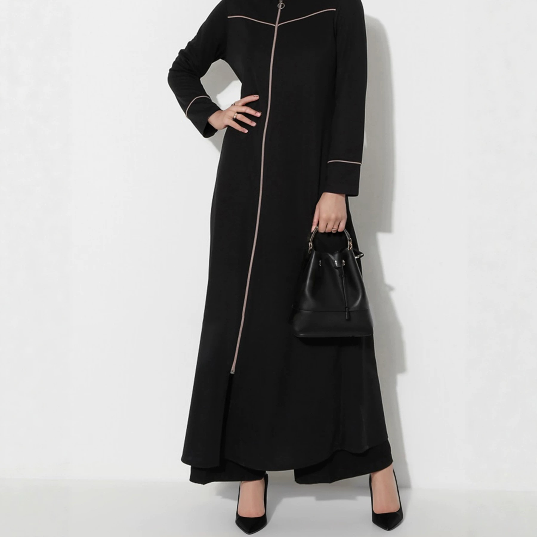 Cross-border foreign trade European and American clothing, Southeast Asian apparel, long coat with zipper, long-sleeved autumn dress, ankle-length