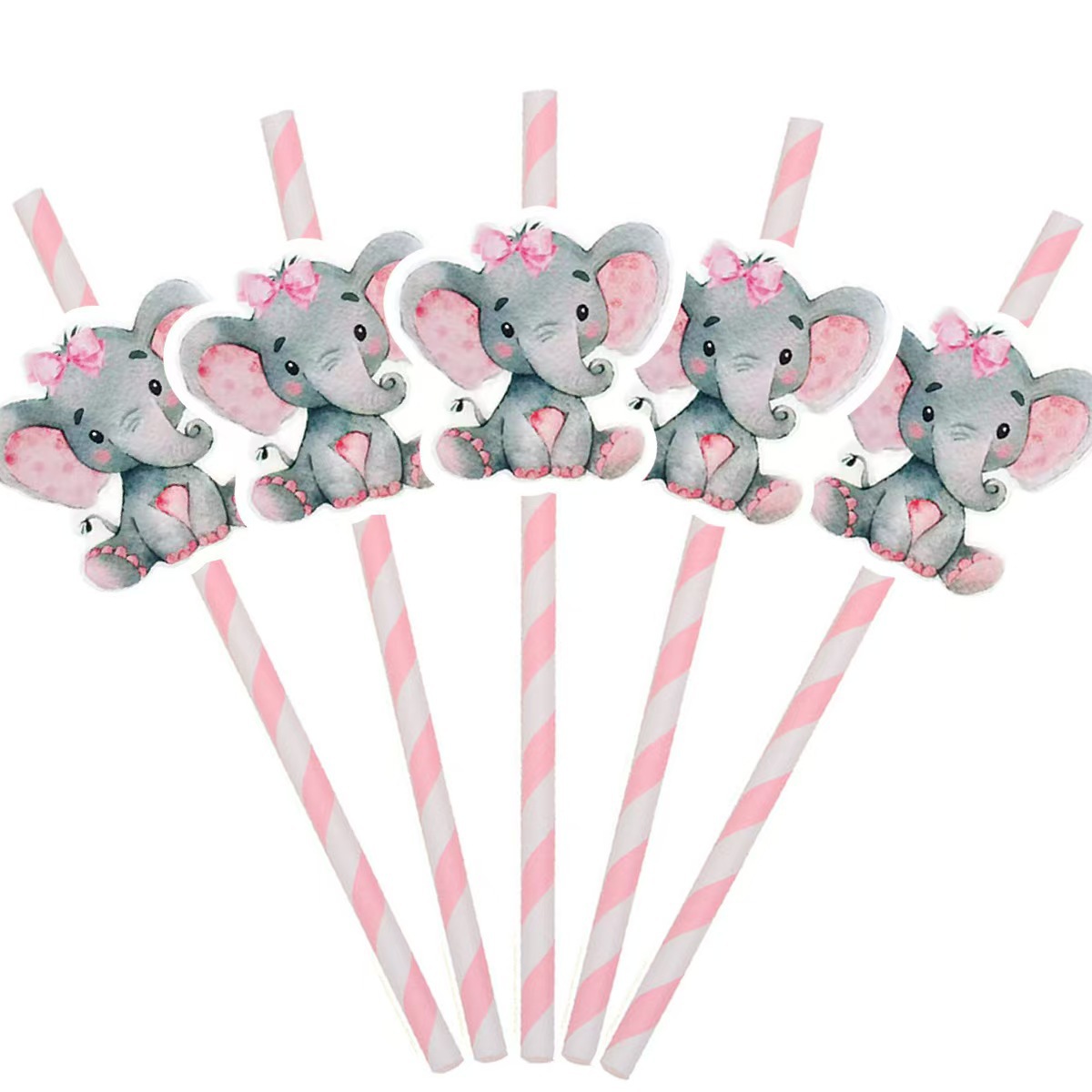 Elefantes transfronterizos tarjetas de elefantes paja desechable decoración de dulces fiesta paja pastel decoración