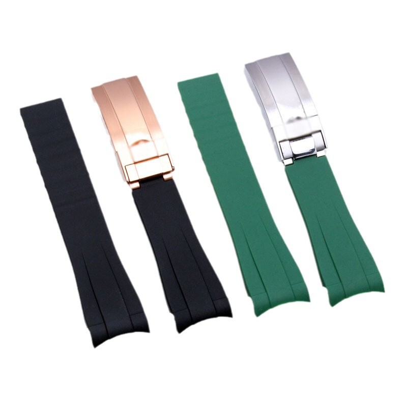 For Rolex Black Ditong Green Water Ghost Greenwich GMT Yacht Mingshi Arc Silicone Watch Band 20