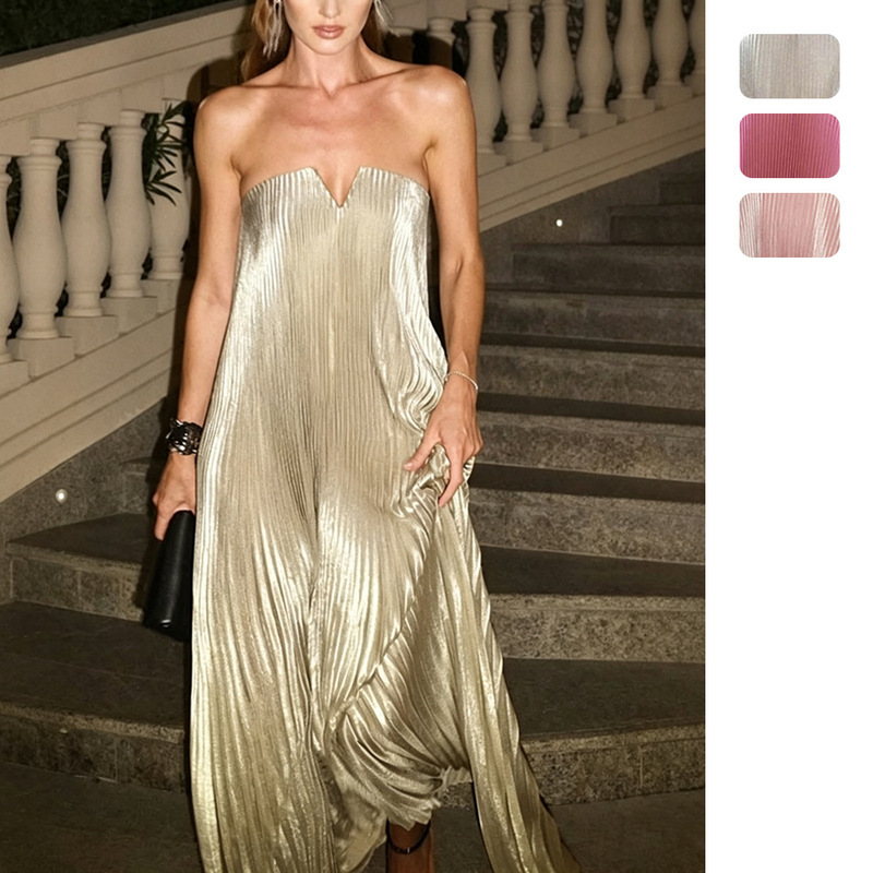Amazon Independent Station European and American Women's Strapless Pleated Oversized dress Sexy Dress Pleated Skirt Women's 8139 Amazon Independent Station European and American Women's Strapless Pleated Oversized dress Sexy Dress Pleated Skirt Women's 8139