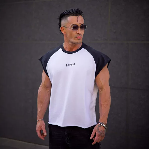American fashion brand YOUNGLA fitness sports cotton vest, loose-fitting jogging summer men's casual sleeveless top T-shirt