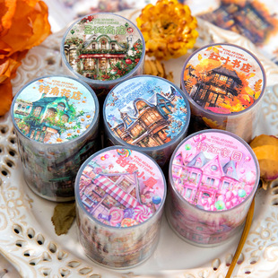 Yan Ji PET tape wind through the corner series shell light building theme hand account material circulation paste 6