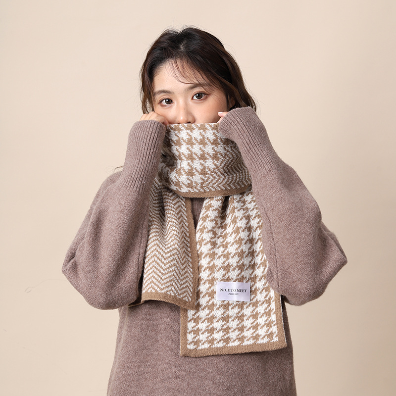 Thousand Bird for Women's Winter 2024 New Knitted Warm Grid Versatile Autumn/Winter High End Scarf Thick Edition_voghion.com