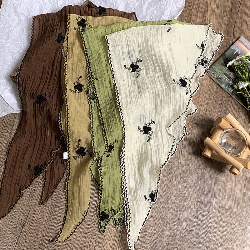 Pañuelo en la cabeza, diadema pastoral femenina de verano, bufanda de seda bordada de color sólido, bufanda pequeña de moda de alta gama, bufanda triangular, cintura