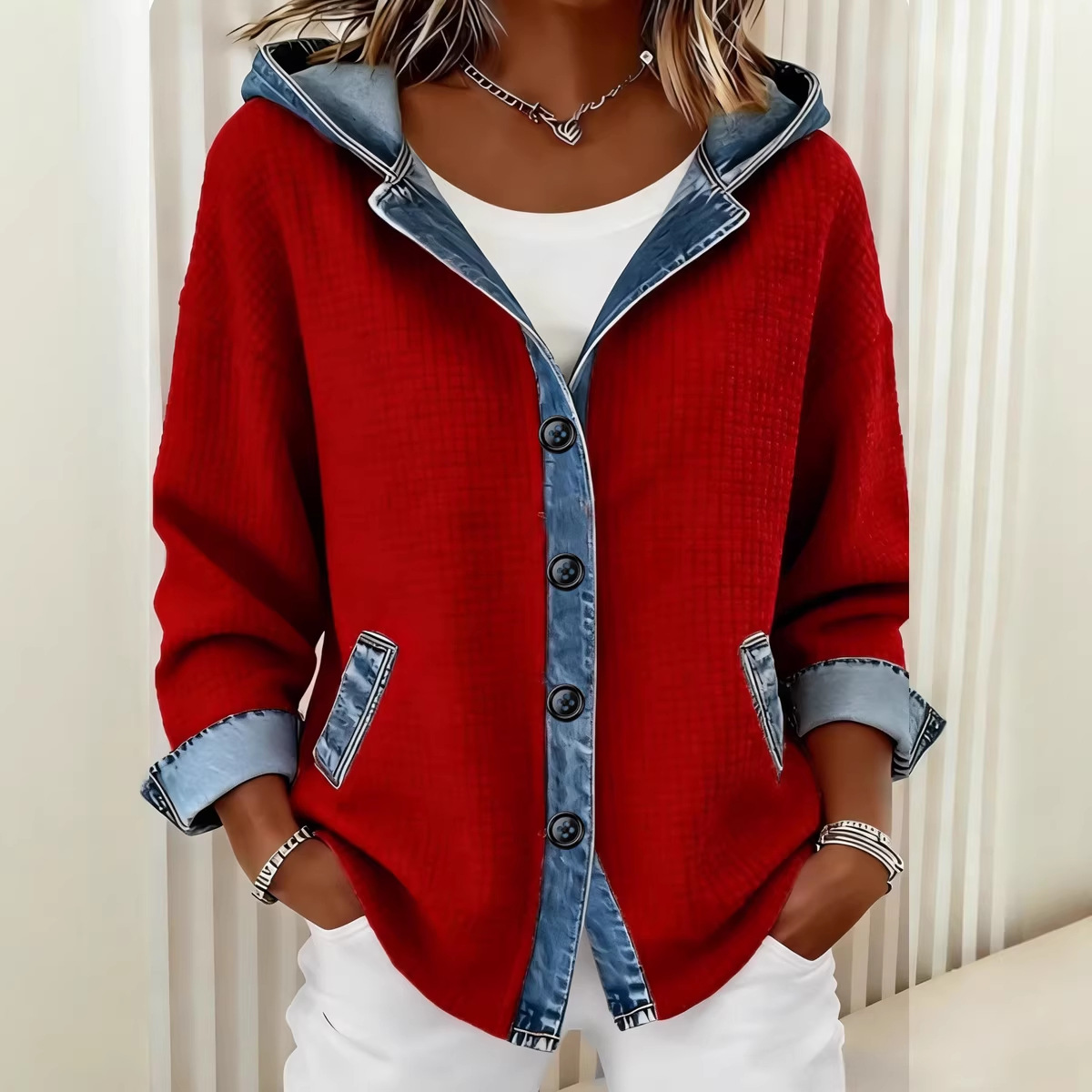 European And American Independent Station Women's Shirt Hoodie Autumn Winter New Fashion Plaid Color-Block Jacket_ecoleips.com