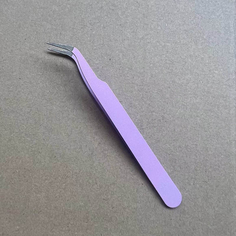 Pinzas para pestañas de acero inoxidable, punta curva, rosa