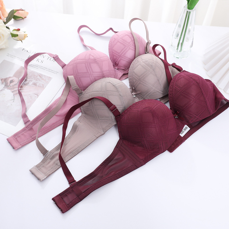 Bra de encaje ajustable en el sitio con anillo de acero, bra de pecho pequeño, bra anti-caída para mujeres del sudeste asiático