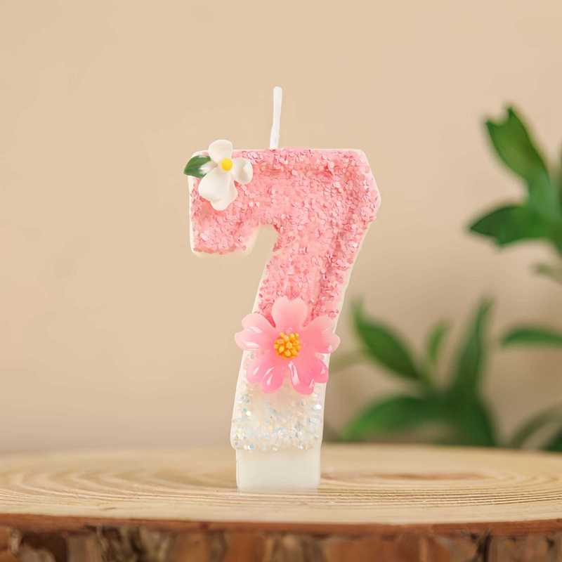 越境電子商取引アマゾン外国貿易クリエイティブデジタルキャンドル1歳ピンクかわいい花誕生日ケーキキャンドル|undefined