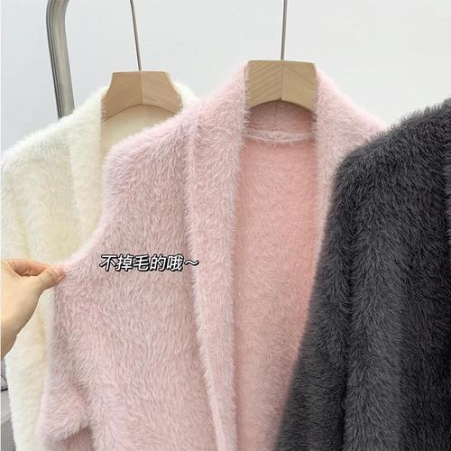 Mink velvet thickened sweater jacket for women in autumn and winter new style loose soft waxy lazy style outer wear long knitted cardigan