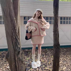 温柔甜辣套装海军领针织开衫毛衣外套女秋季包臀半身裙短裙两件套